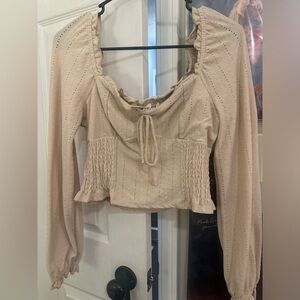 Beige Long Sleeve cropped blouse